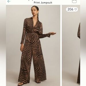 NWT Anthropologie Zebra Print Belted Jumpsuit in Brown and Black
